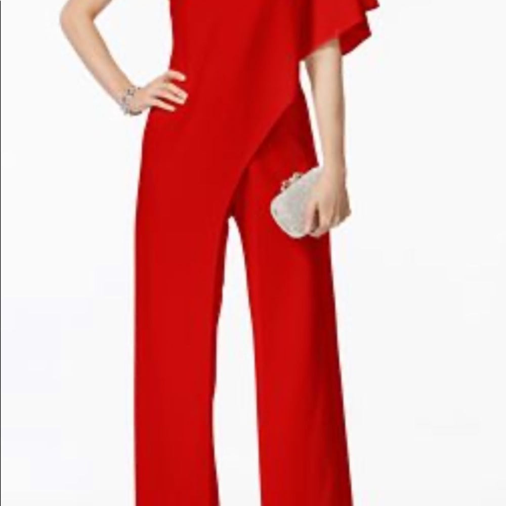 Red asymmetrical jumpsuit